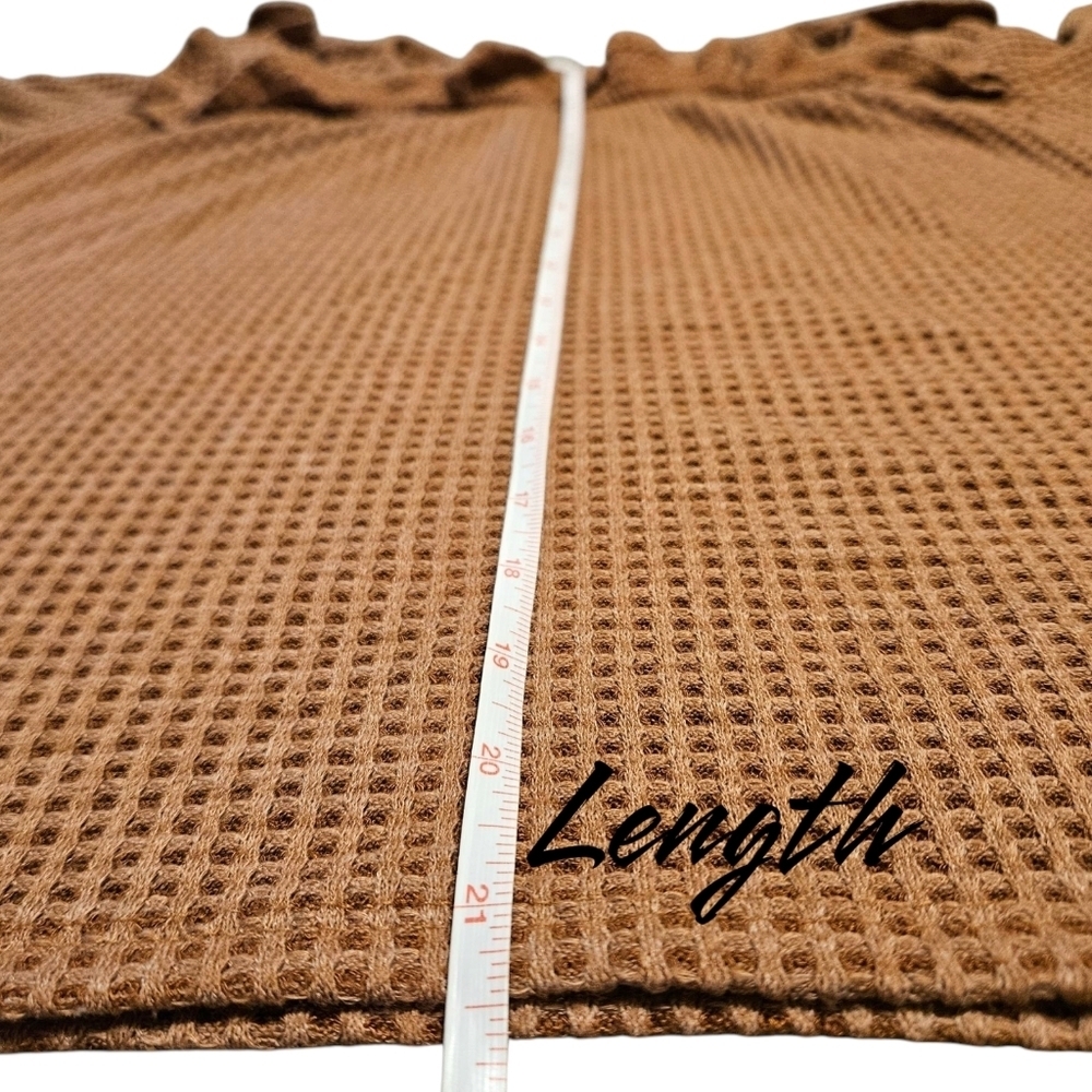 Hailey & Co Wmns M Waffle Knit Blouse Tan Boho Peasant Ruffle Bishop Sleeve USA - Picture 11 of 12
